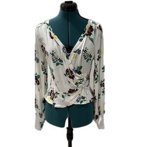 Free People Floral Wrap Top Womens Small Long Sleeve Cottagecore Romantic